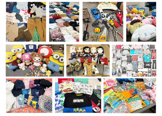 ユーコーラッキーグループ、従業員から寄せられたおさがり品411点を寄贈